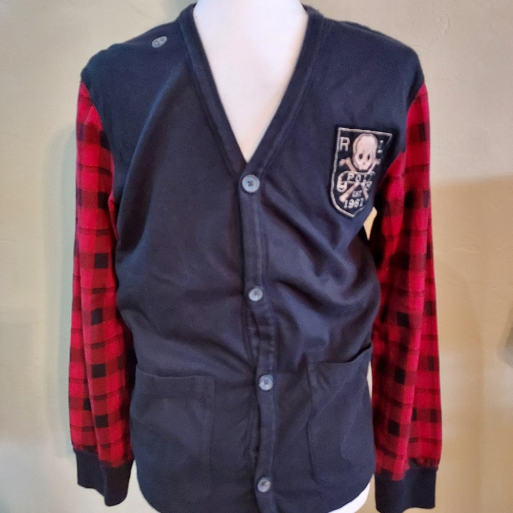 Kids Navy and Red Plaid Sweater